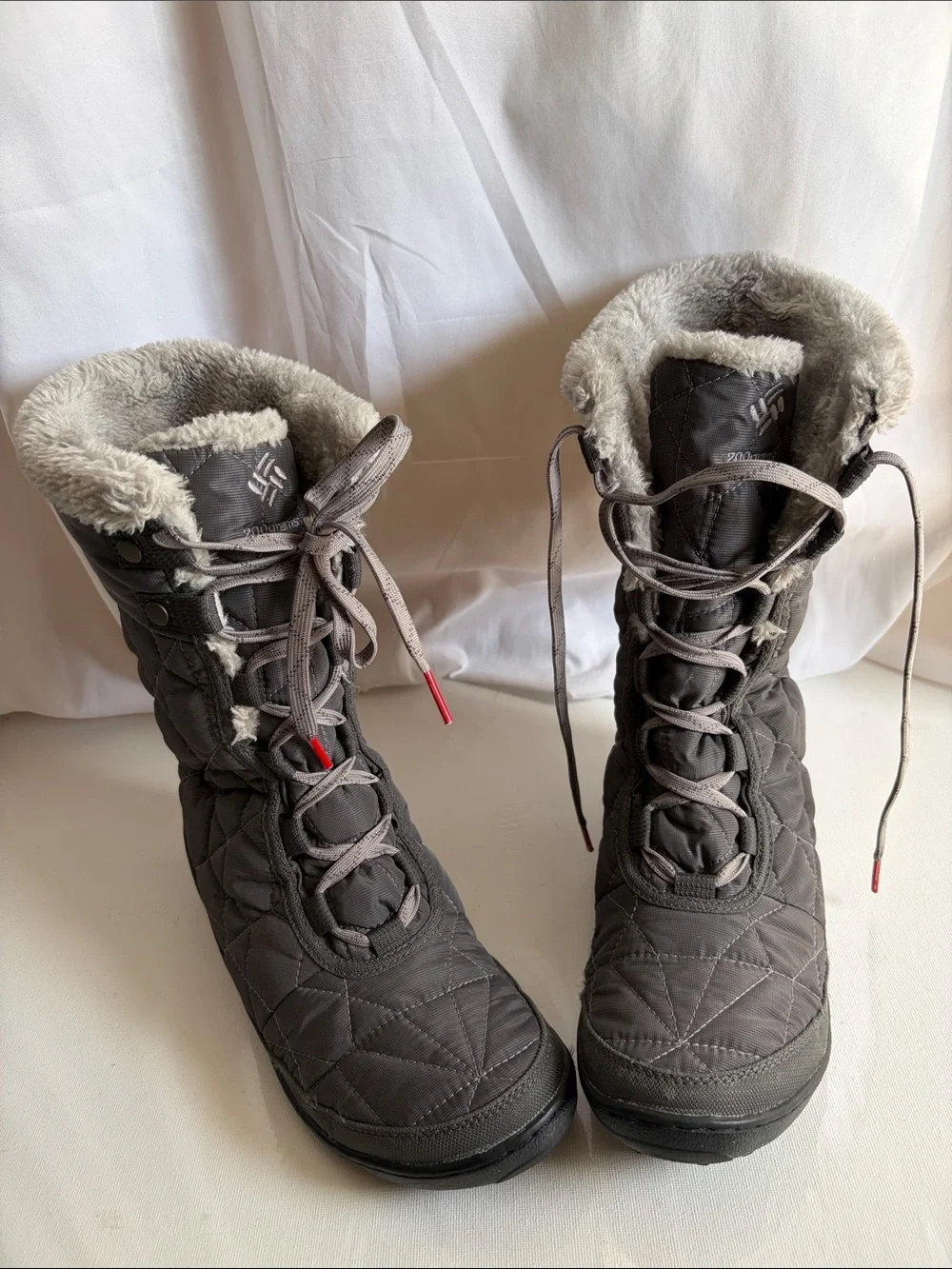 Columbia Omni-Grip Waterproof  Gray Quilted Faux-Fur Trim Winter Boots